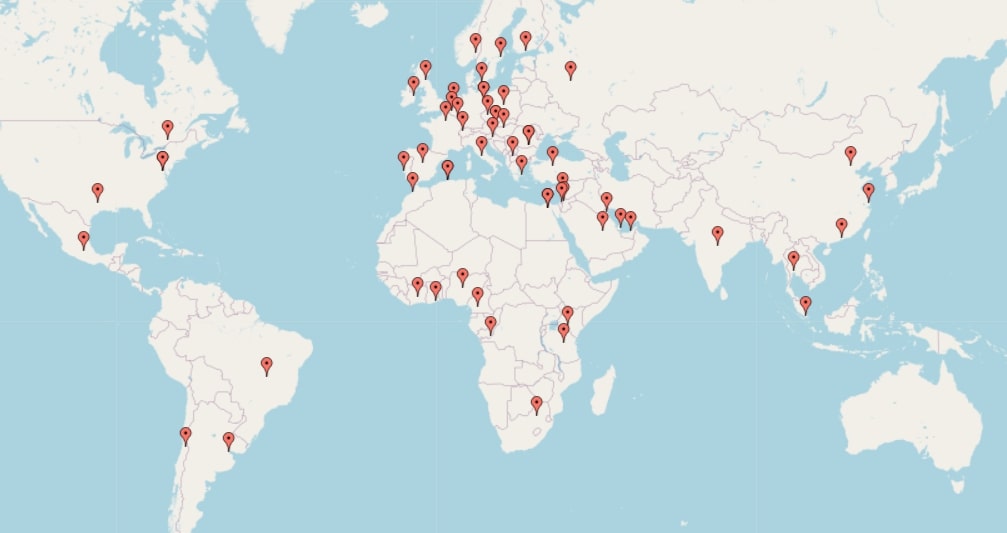 Map with locations where Square Circle performed missions